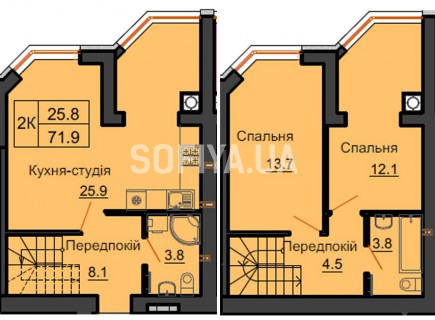 Двухуровневая квартира 71,9 м/кв - ЖК София