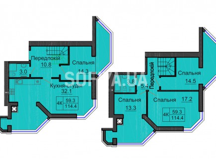 Двухуровневая квартира 114,4 м/кв - ЖК София