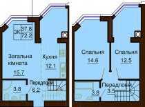 Двухуровневая квартира 72.2 м/кв - ЖК София