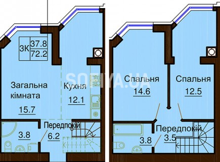 Двухуровневая квартира 72.2 м/кв - ЖК София