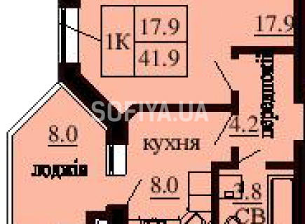 Однокомнатная квартира 41.9 м/кв - ЖК София