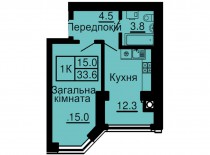 Однокомнатная квартира 33,6 м/кв - ЖК София