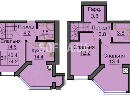 Двухуровневая квартира 74,2 м/кв - ЖК София