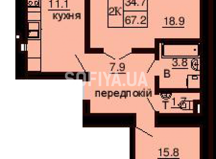 2-х комнатная квартира 67.2 м/кв - ЖК София