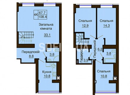 Двухуровневая квартира 108.4 м/кв - ЖК София