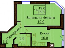 Однокомнатная квартира 39.2 м/кв - ЖК София