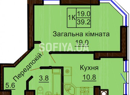 Однокомнатная квартира 39.2 м/кв - ЖК София