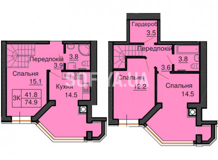 Двухуровневая квартира 74,9 м/кв - ЖК София