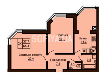 2-х комнатная квартира 65.4 м/кв - ЖК София