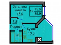 Однокомнатная квартира 35,9 м/кв - ЖК София