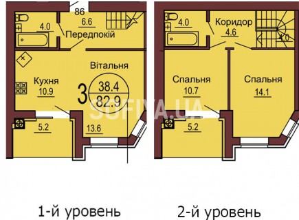 Двухуровневая квартира 82.9 м/кв - ЖК София