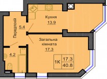 Однокомнатная квартира 40.8 м/кв - ЖК София