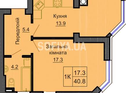 Однокомнатная квартира 40.8 м/кв - ЖК София