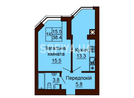 Однокомнатная квартира 38.4 м/кв - ЖК София