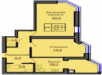 Двухкомнатная квартира 62,1 м/кв - ЖК София