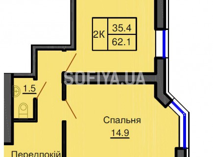 Двухкомнатная квартира 62,1 м/кв - ЖК София