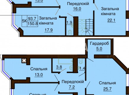 Двухуровневая квартира 150.8 м/кв - ЖК София