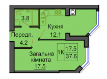 Однокімнатна квартира 37,6 м/кв - ЖК София