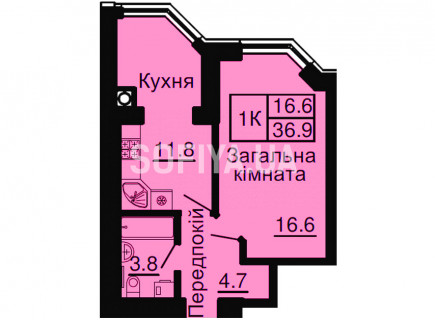 Однокомнатная квартира 36,9 м/кв - ЖК София