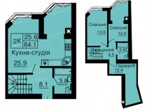 Двухуровневая квартира 84,1 м/кв - ЖК София