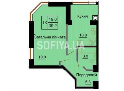 Однокомнатная квартира 39,2 м/кв - ЖК София