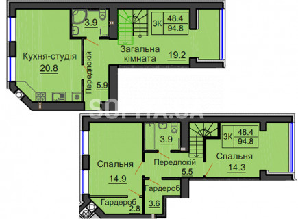 Двухуровневая квартира 94,8 м/кв - ЖК София