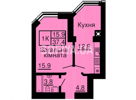 Однокомнатная квартира 37,4 м/кв - ЖК София