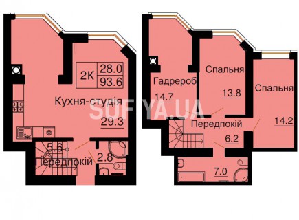 Двухуровневая квартира 93,6 м/кв - ЖК София