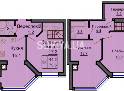 Двухуровневая квартира 79,6 м/кв - ЖК София