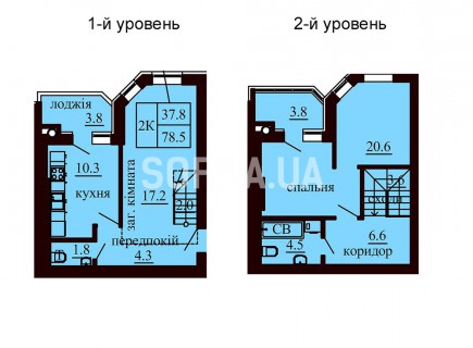 Двухуровневая квартира 78.5 м/кв - ЖК София