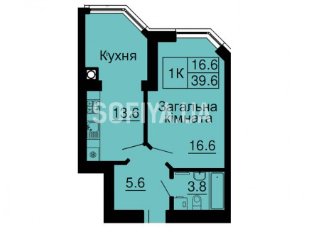 Однокомнатная квартира 39,6 м/кв - ЖК София