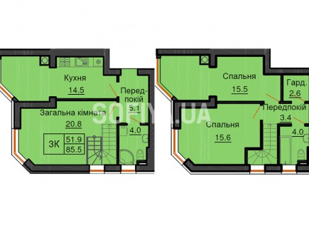 Двухуровневая квартира 85,5 м/кв - ЖК София