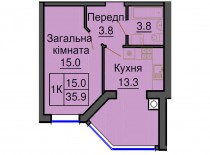Однокомнатная квартира 35,9 м/кв - ЖК София