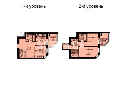 Двухуровневая квартира 86.6 м/кв - ЖК София