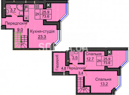 Дворівнева квартира 73,6 м.кв - ЖК София
