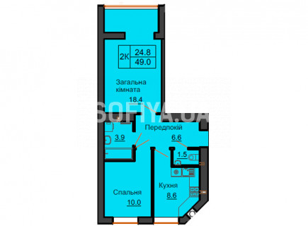 Двухкомнатная квартира 49 м/кв - ЖК София