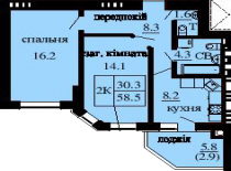 2-х комнатная квартира 58.5 м/кв - ЖК София