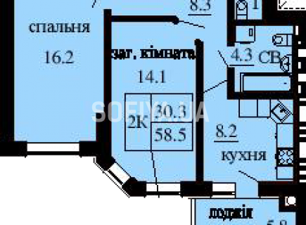 2-х комнатная квартира 58.5 м/кв - ЖК София