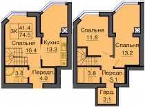 Двухуровневая квартира 74,5 м/кв - ЖК София