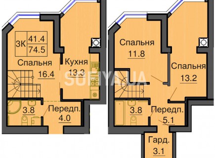 Двухуровневая квартира 74,5 м/кв - ЖК София