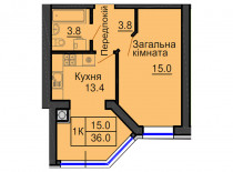 Однокімнатна квартира 3 м/кв - ЖК София