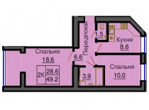 Двухкомнатная квартира 49,2 м/кв - ЖК София