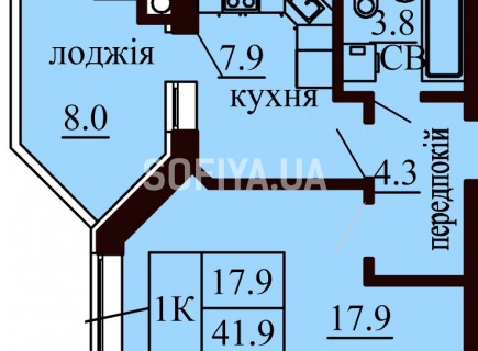 Однокомнатная квартира 41.9 м/кв - ЖК София