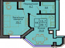 Однокомнатная квартира 39.1 м/кв - ЖК София