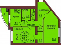 2-х комнатная квартира 65.2 м/кв - ЖК София