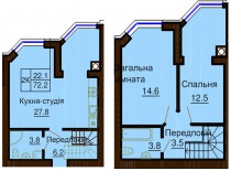 Двухуровневая квартира 72,2 м/кв - ЖК София