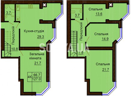 Двухуровневая квартира 127 м/кв - ЖК София
