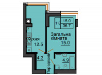 Однокімнатна квартира 36.7 м/кв - ЖК София