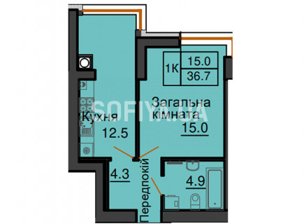Однокімнатна квартира 36.7 м/кв - ЖК София