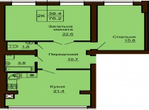 2-х комнатная квартира 76.2 м/кв - ЖК София